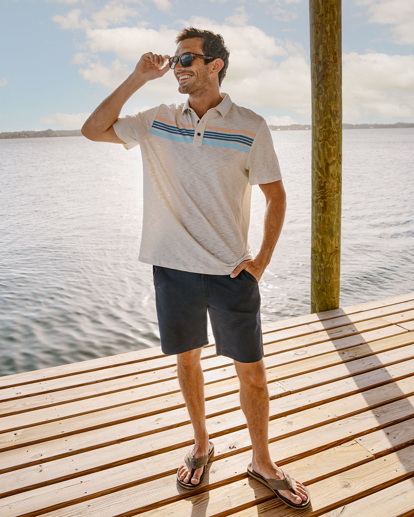 CRESTLINE CHEST STRIPE SLUB POLO