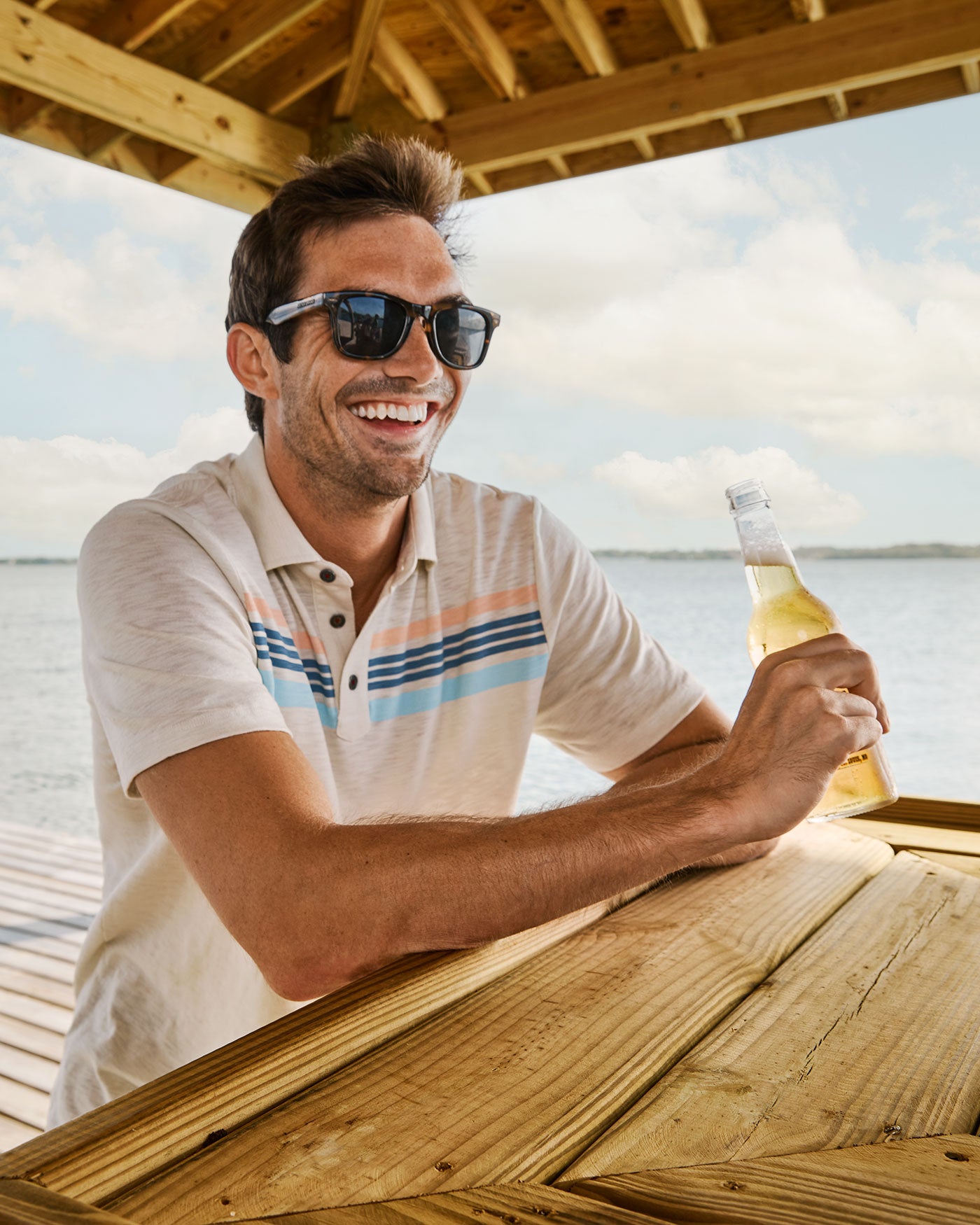 CRESTLINE CHEST STRIPE SLUB POLO