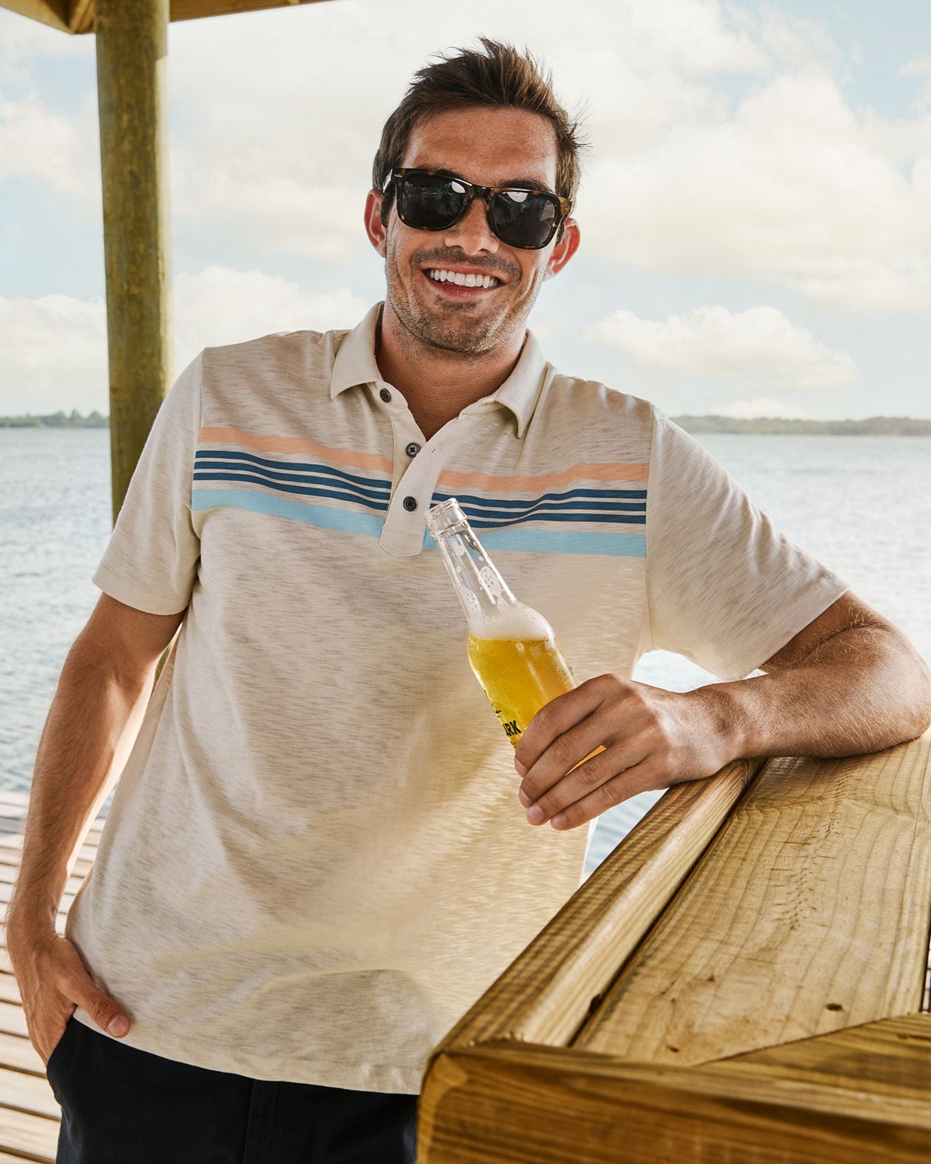 CRESTLINE CHEST STRIPE SLUB POLO