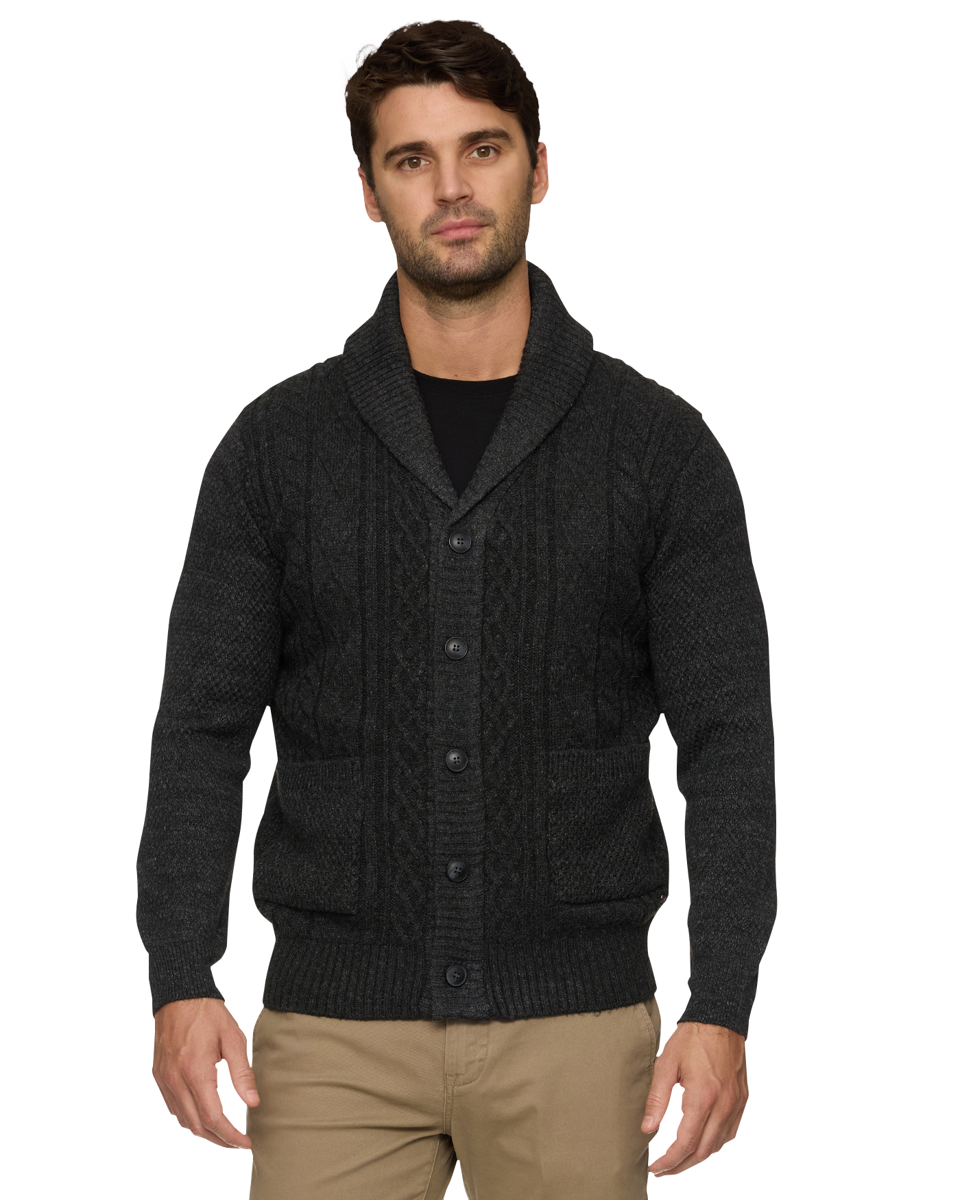 RHINELAND FLEECE-LINED SHAWL COLLAR CARDIGAN