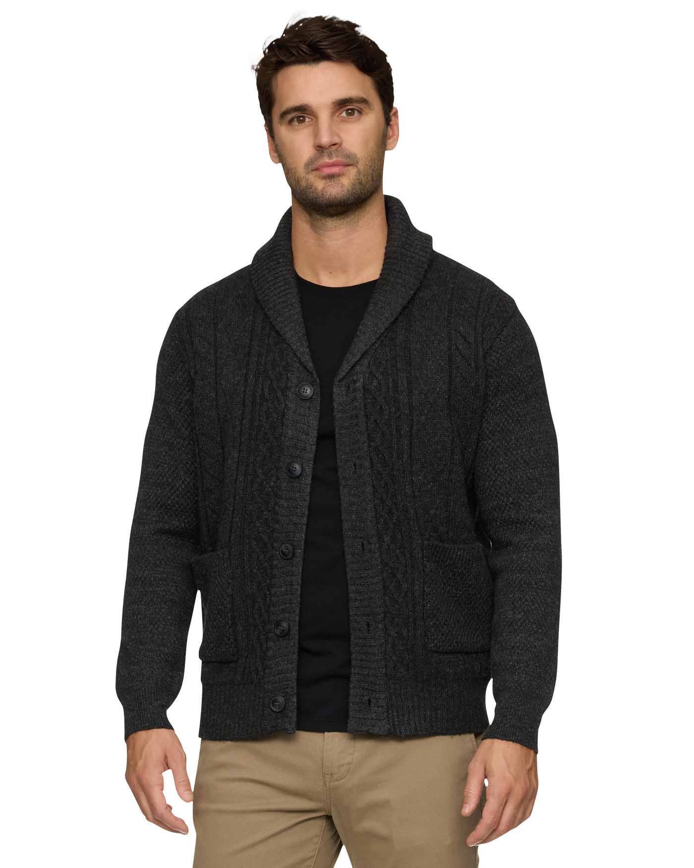 RHINELAND FLEECE-LINED SHAWL COLLAR CARDIGAN