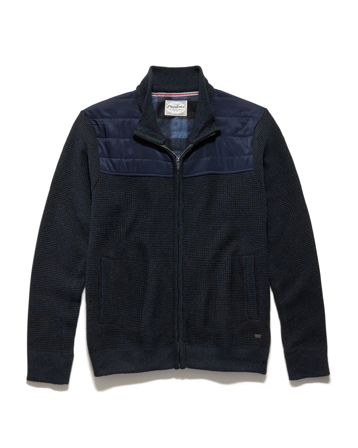 RHINELAND FLEECE-LINED MIXED MEDIA FULL-ZIP SWEATER