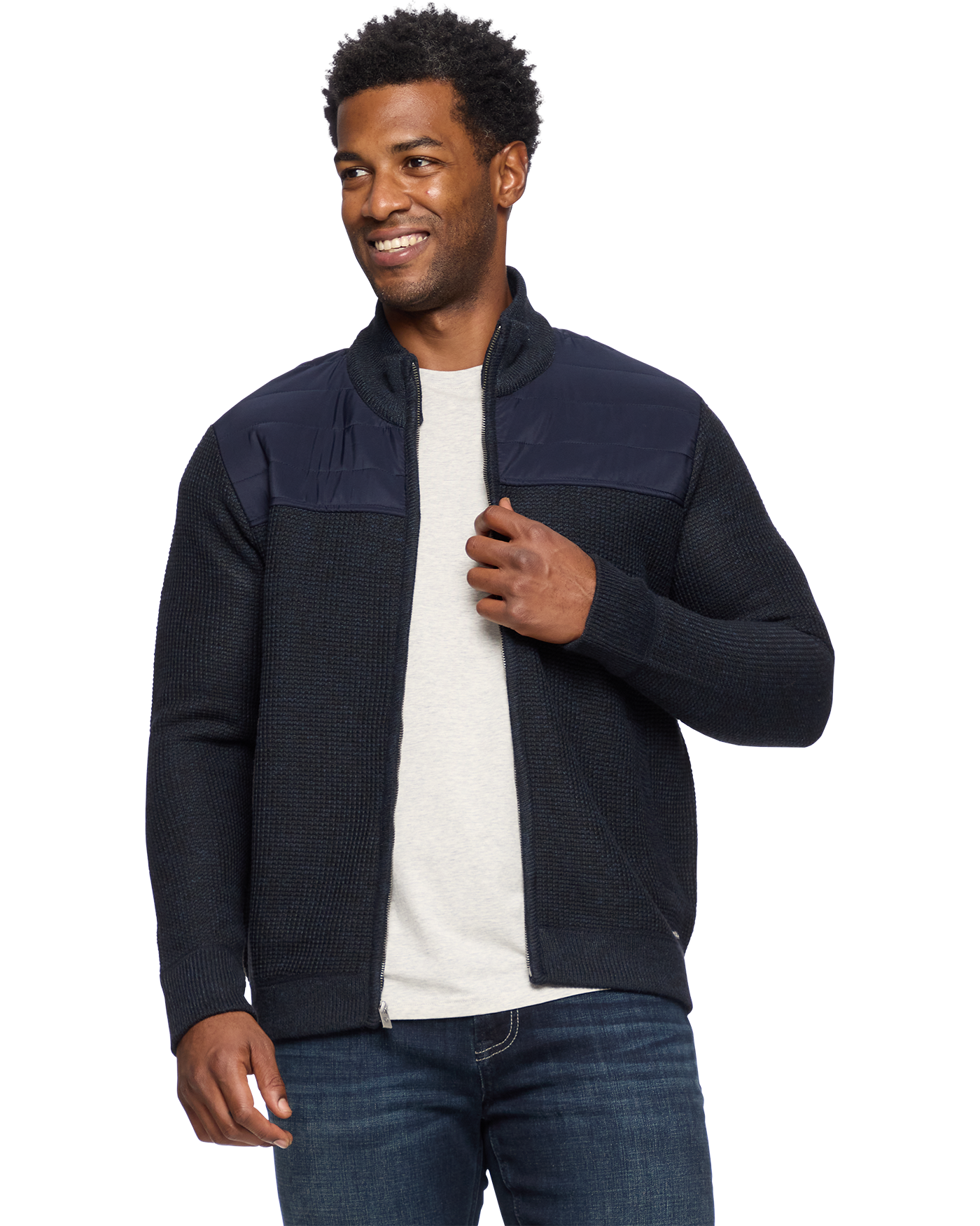 RHINELAND FLEECE-LINED MIXED MEDIA FULL-ZIP SWEATER