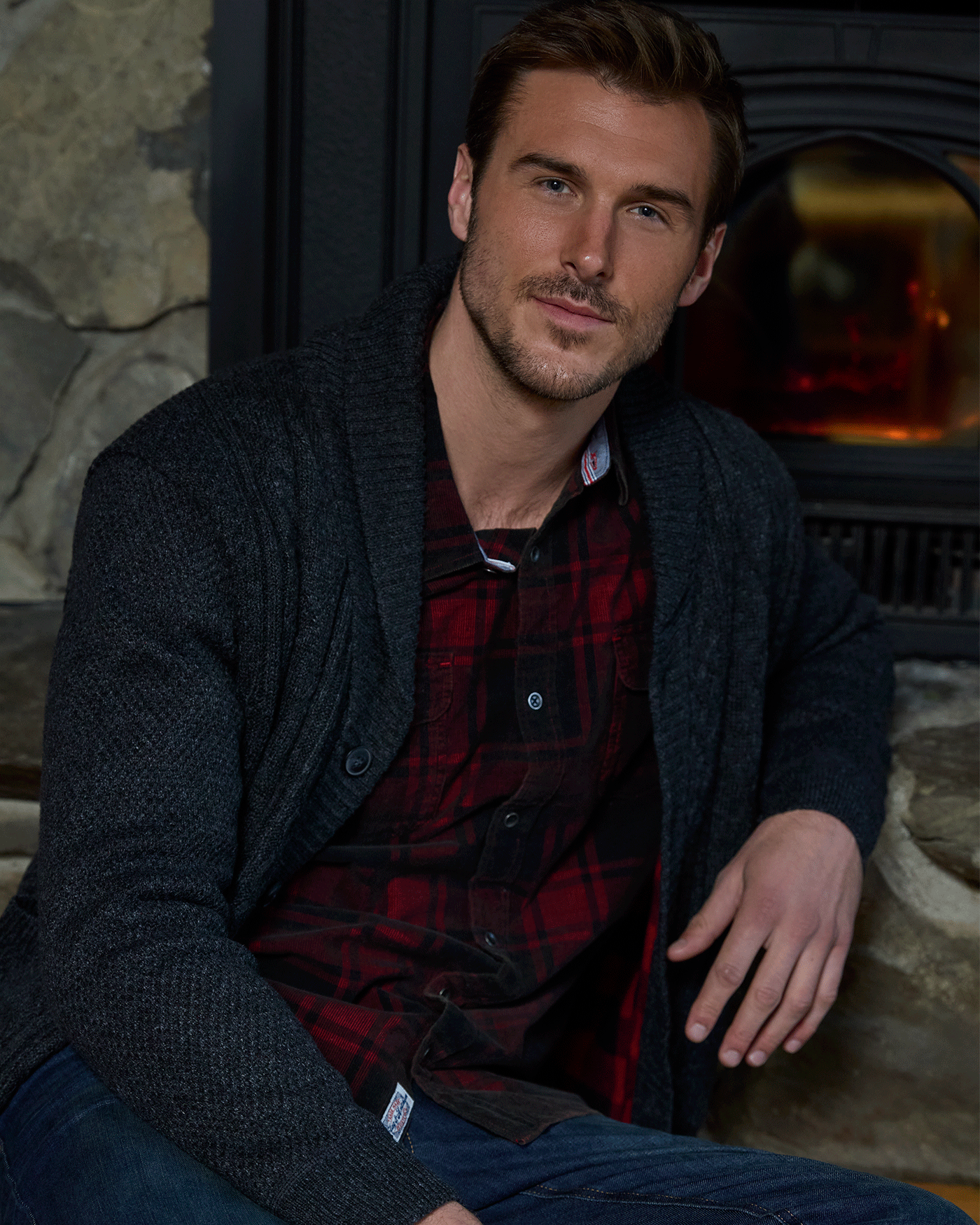 RHINELAND FLEECE-LINED SHAWL COLLAR CARDIGAN