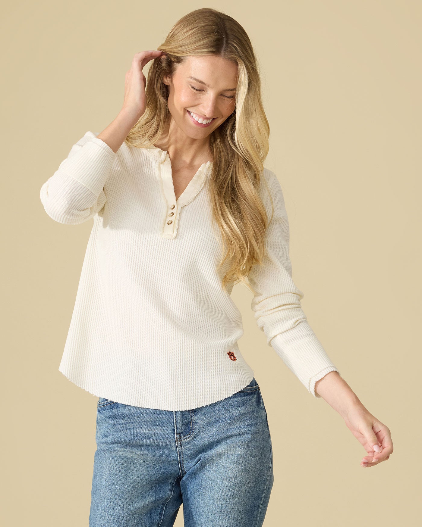 AUBURN REARDAN WAFFLE KNIT HENLEY